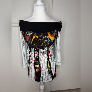 Eva Varro Scoop Neck Off Shoulder Artsy Tunic Top Blouse Size M